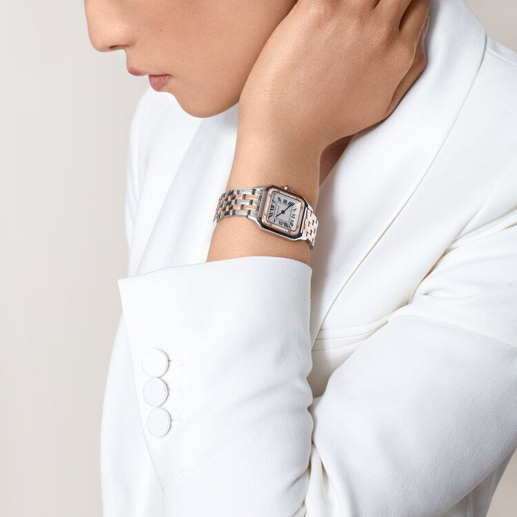 Unworn Cartier Panthère de Cartier, Stainless Steel, 18k Rose Gold and Diamonds, 29mm x 37mm, Ref# W3PN0007, box and papers