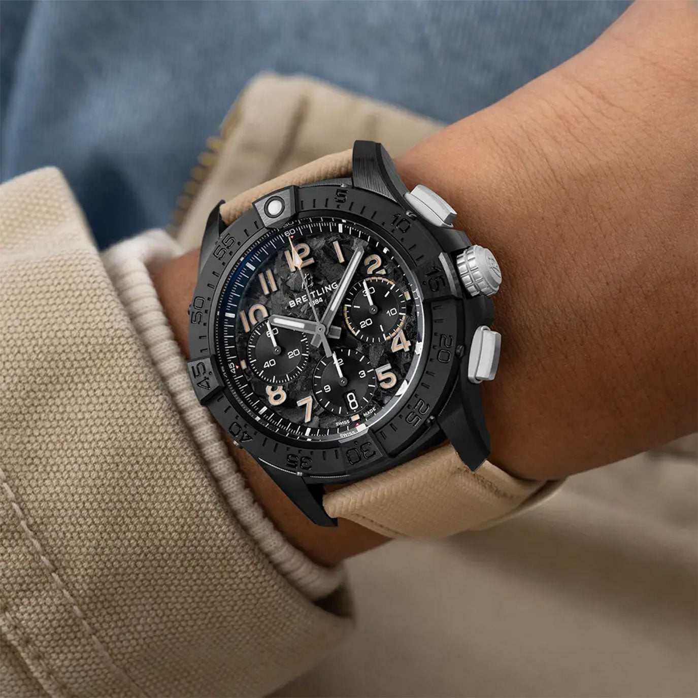 Unworn Breitling Avenger B01 Chronograph 42 Night Mission, SB0146101B1X1, box and papers