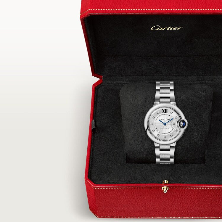 Unworn Cartier Ballon Bleu de Cartier, Stainless Steel and Diamonds, 33mm, Ref# W4BB0021, box and papers