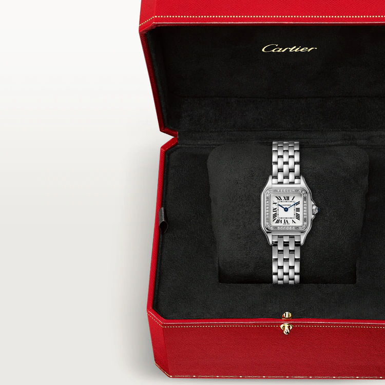 Unworn Cartier Panthère de Cartier Small, Stainless Steel, Diamonds, 23mm x 30mm, Ref# W4PN0016, box and papers