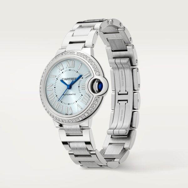 Unworn Cartier Ballon Bleu de Cartier, Stainless Steel and Diamonds, 33mm, Ref# W4BB0028, box and papers