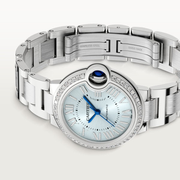 Unworn Cartier Ballon Bleu de Cartier, Stainless Steel and Diamonds, 33mm, Ref# W4BB0028, box and papers