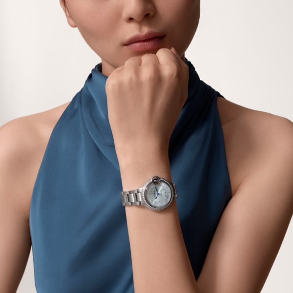 Unworn Cartier Ballon Bleu de Cartier, Stainless Steel and Diamonds, 33mm, Ref# W4BB0028, box and papers