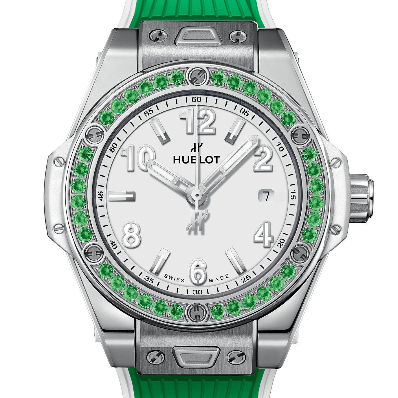 Unworn Hublot Big Bang One Click Joyful Steel Apple Green 33, 485.SG.2210.RX.1222, box and papers
