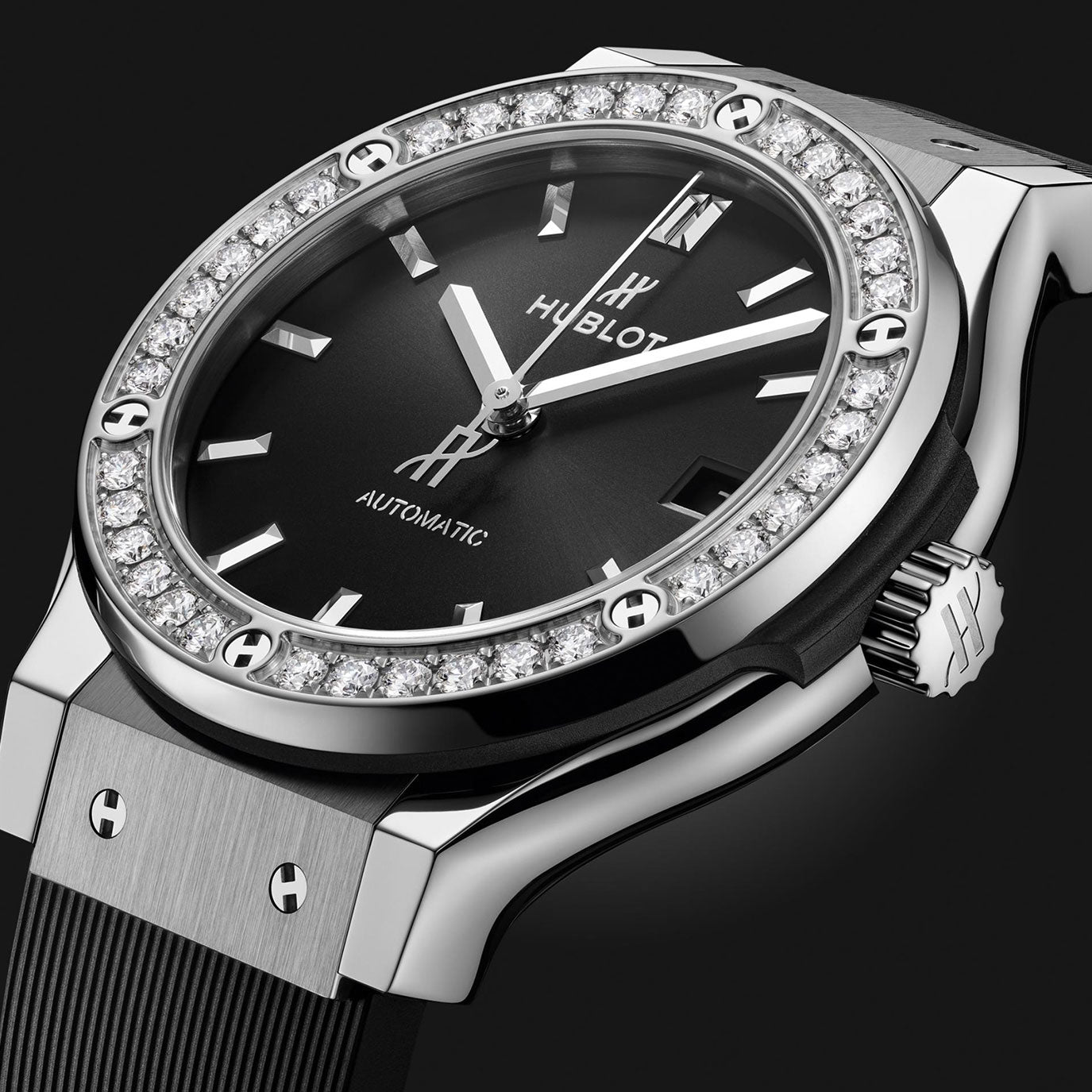 Hublot Classic Fusion Titanium Diamonds 38, 565.NX.1470.RX.1204, Unworn 2025, box and papers