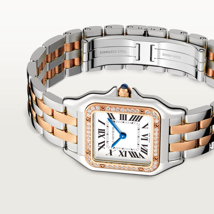 Unworn Cartier Panthère de Cartier, Stainless Steel, 18k Rose Gold and Diamonds, 29mm x 37mm, Ref# W3PN0007, box and papers