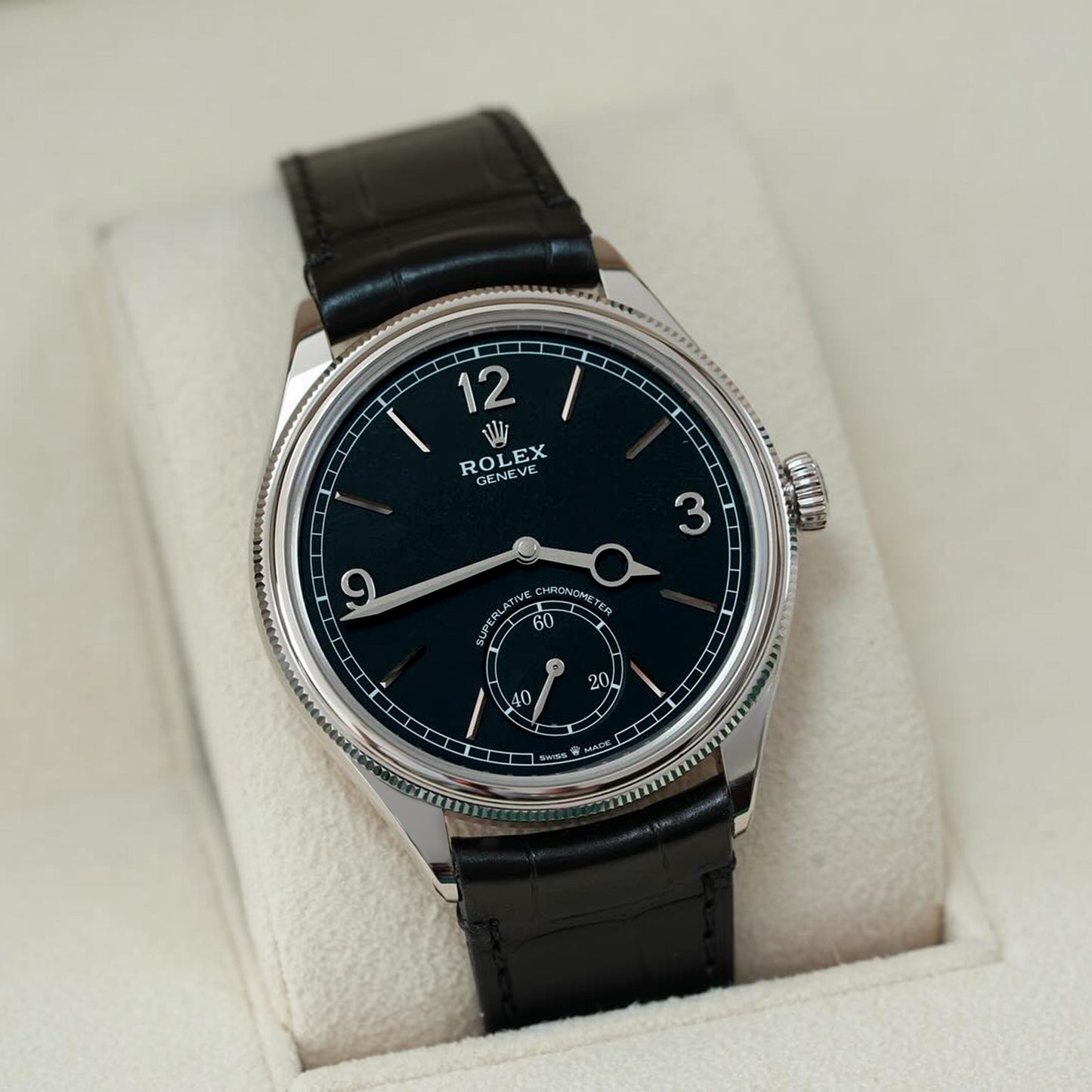 Unworn Rolex Perpetual 1908, 39mm, 18k White Gold, Ref# 52509-0002