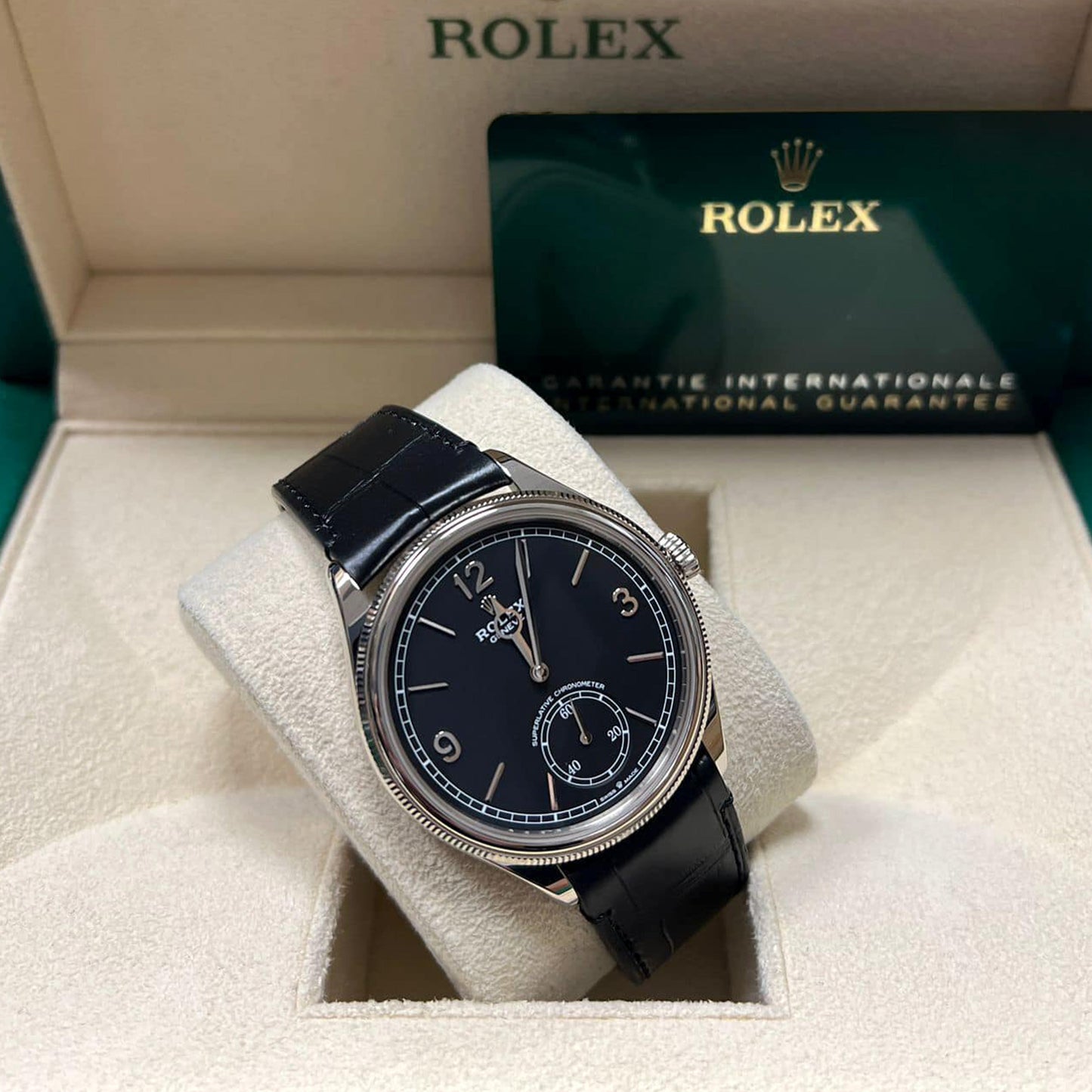 Unworn Rolex Perpetual 1908, 39mm, 18k White Gold, Ref# 52509-0002