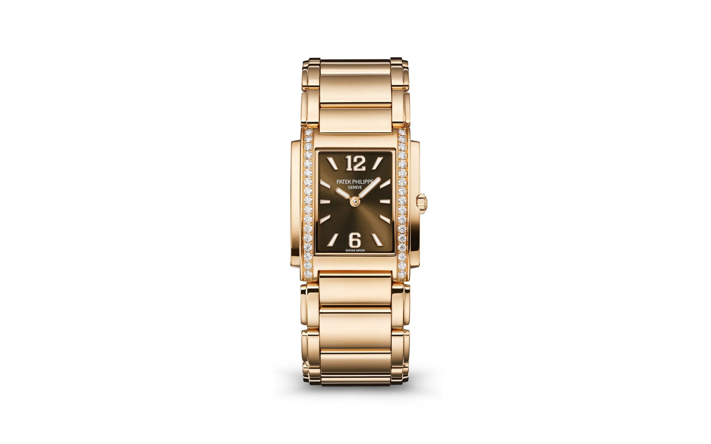 Patek Philippe Twenty~4 Quartz Ladies Watch, 18k Rose Gold with 34 Diamond (~0.57 ct), 25.1 x 30 mm, Ref# 4910/1201R-001