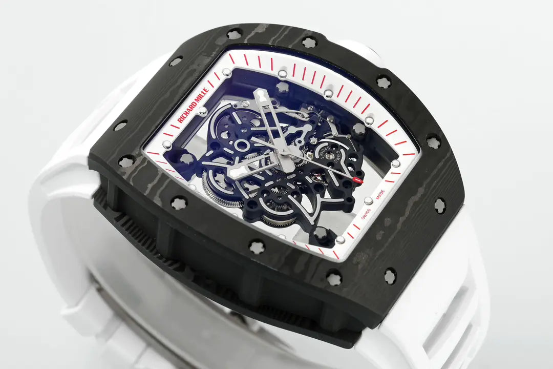 Richard Miller RM 055 RMUL2 NTPT Carbon Fiber White Rubber Strap