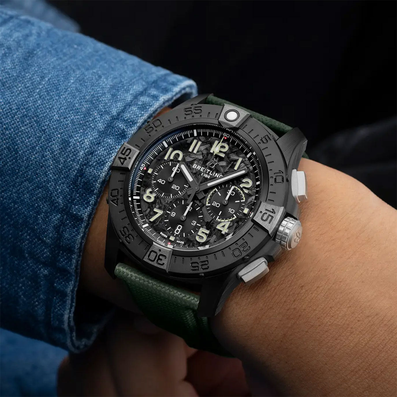 Unworn Breitling Super Avenger B01 Chronograph 46 Night Mission, SB0148101B1X1, box and papers