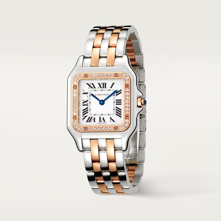 Unworn Cartier Panthère de Cartier, Stainless Steel, 18k Rose Gold and Diamonds, 29mm x 37mm, Ref# W3PN0007, box and papers