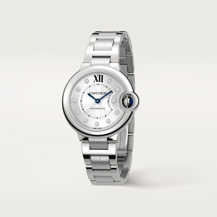 Unworn Cartier Ballon Bleu de Cartier, Stainless Steel and Diamonds, 33mm, Ref# W4BB0021, box and papers