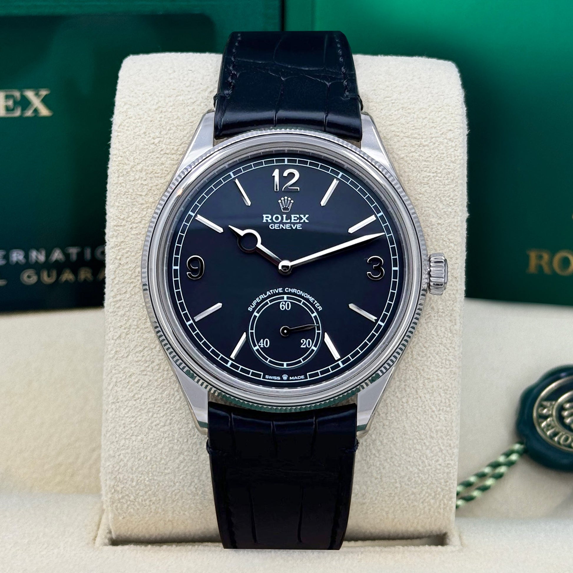Unworn Rolex Perpetual 1908, 39mm, 18k White Gold, Ref# 52509-0002