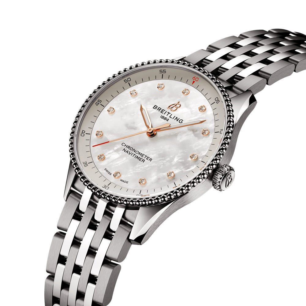 Breitling Navitimer 32, Stainless steel and 12 Diamonds, Ref# A77320E61A2A1, Unworn 2024