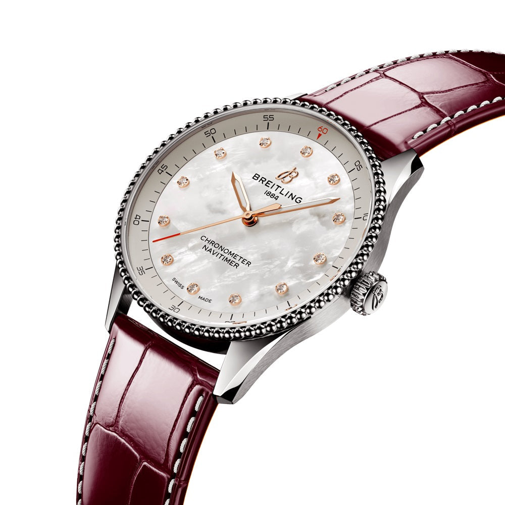 Breitling Navitimer 32, Stainless steel, Mother-of-pearl dial and 12 Diamonds, Ref# A77320E61A2P2, Unworn 2024