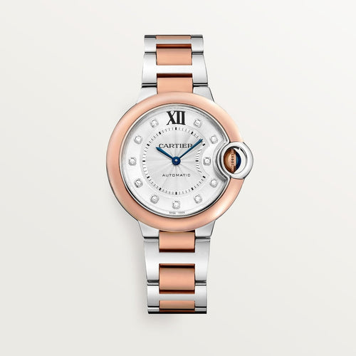 Unworn Cartier Ballon Bleu de Cartier, Stainless Steel and 18k Rose Gold, 33mm, Ref# W3BB0021, box and papers