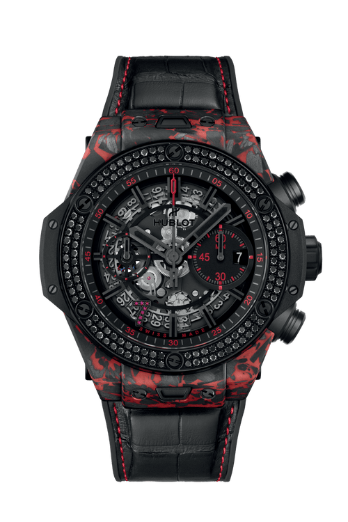 Hublot Big Bang Unico Red Carbon Black Diamonds Las Vegas Boutique, Matt Red Frosted carbon, 126 black diamonds, 44mm, Limited Edition, Ref# 421.QV.1113.LR.1100.LVB23