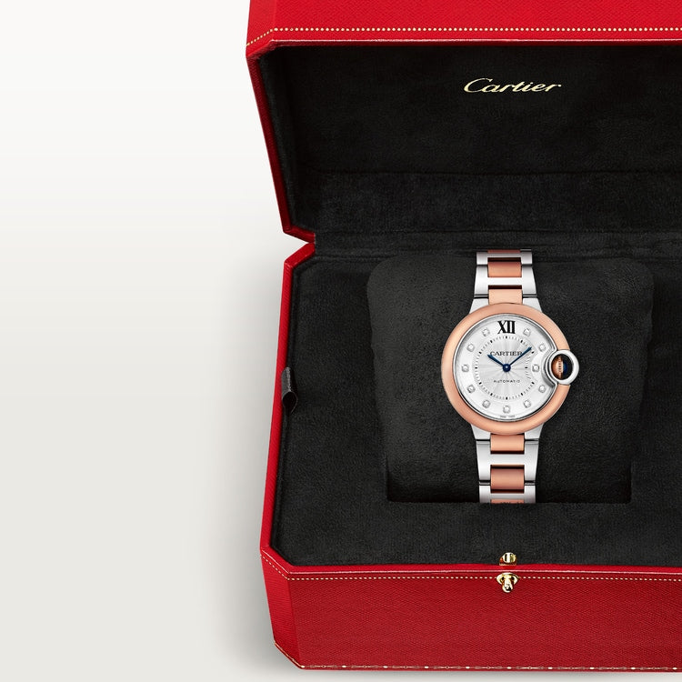 Unworn Cartier Ballon Bleu de Cartier, Stainless Steel and 18k Rose Gold, 33mm, Ref# W3BB0021, box and papers