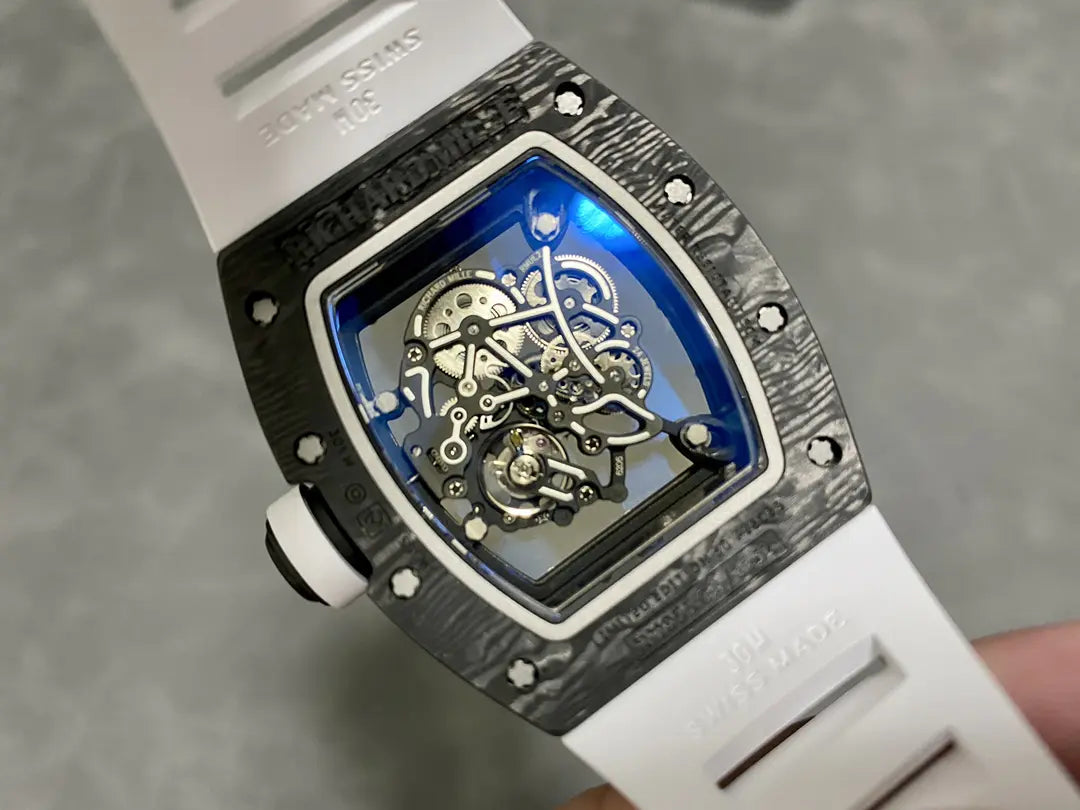 Richard Miller RM 055 RMUL2 NTPT Carbon Fiber White Rubber Strap