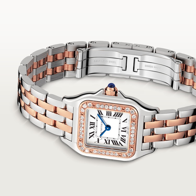 Unworn Cartier Panthère de Cartier, Stainless Steel, 18k Rose Gold and Diamonds, 22mm x 30mm, Ref# W3PN0006, box and papers