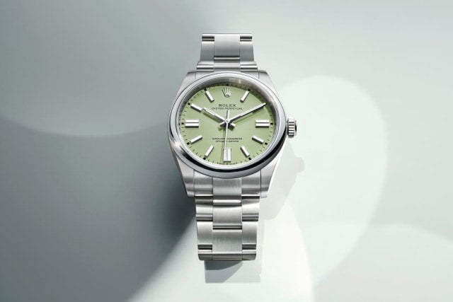 Unworn 2025, Rolex Oyster Perpetual, Oystersteel 36mm, Pistachio-green dial, Domed Oyster, Ref# 126000-0011, box and papers