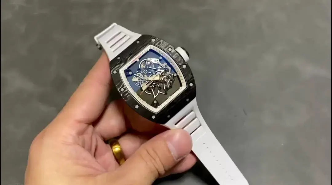 Richard Miller RM 055 RMUL2 NTPT Carbon Fiber White Rubber Strap