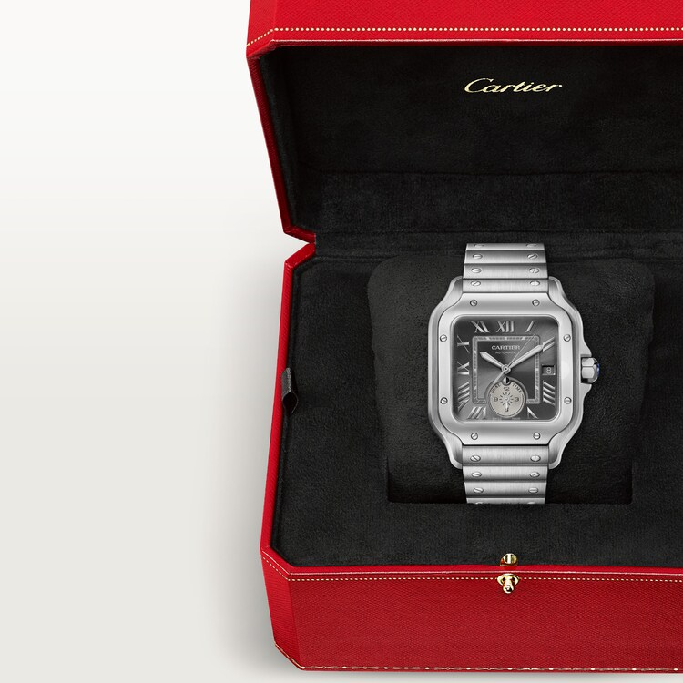 Unworn Cartier Santos de Cartier Dual Time, Stainless Steel, 40.2mm, Ref# WSSA0076, box and papers