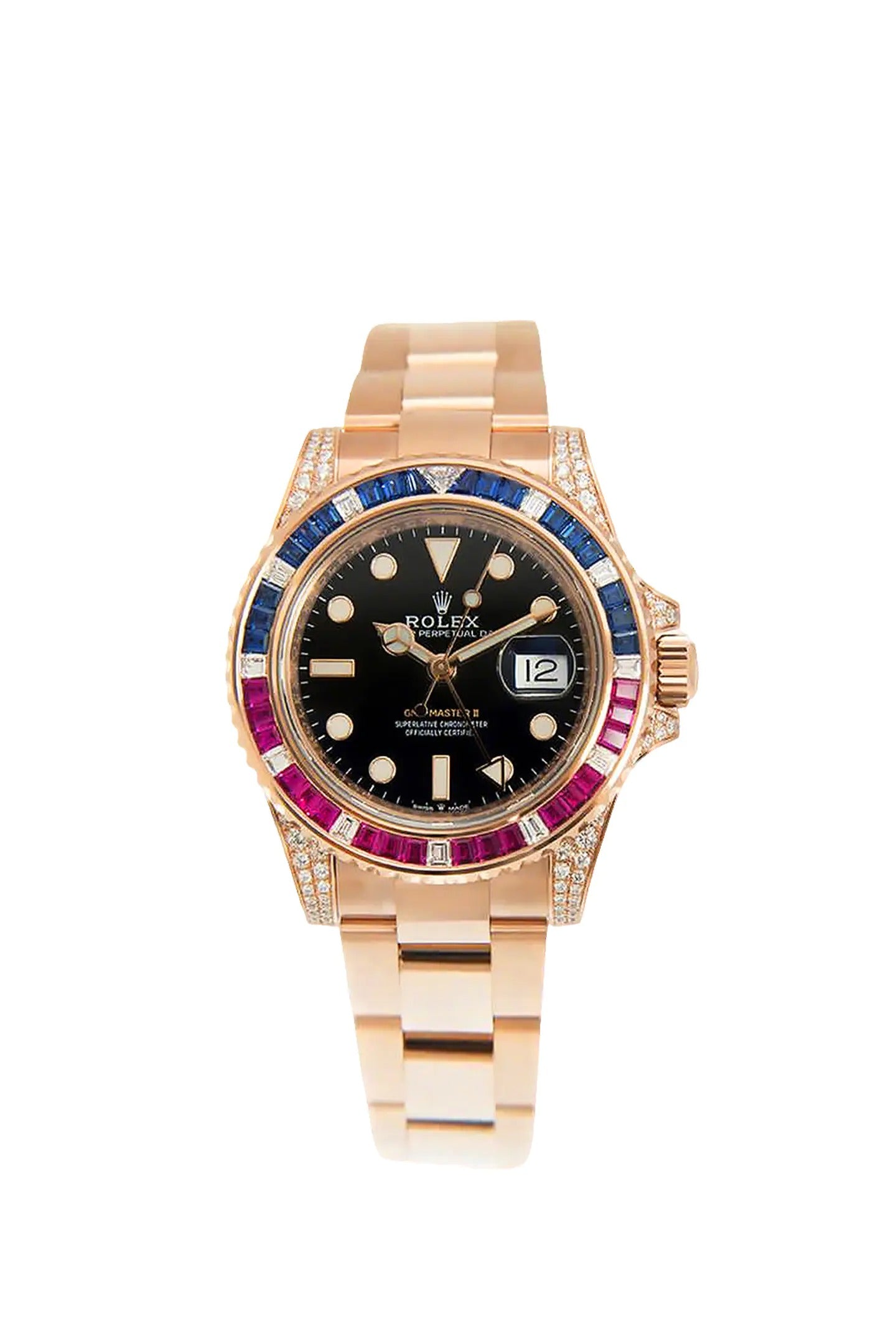 Rolex GMT-Master II Golden Blue/Red Diamond Black Dial, 40mm, Ref# 126755SARU