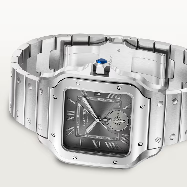 Unworn Cartier Santos de Cartier Dual Time, Stainless Steel, 40.2mm, Ref# WSSA0076, box and papers