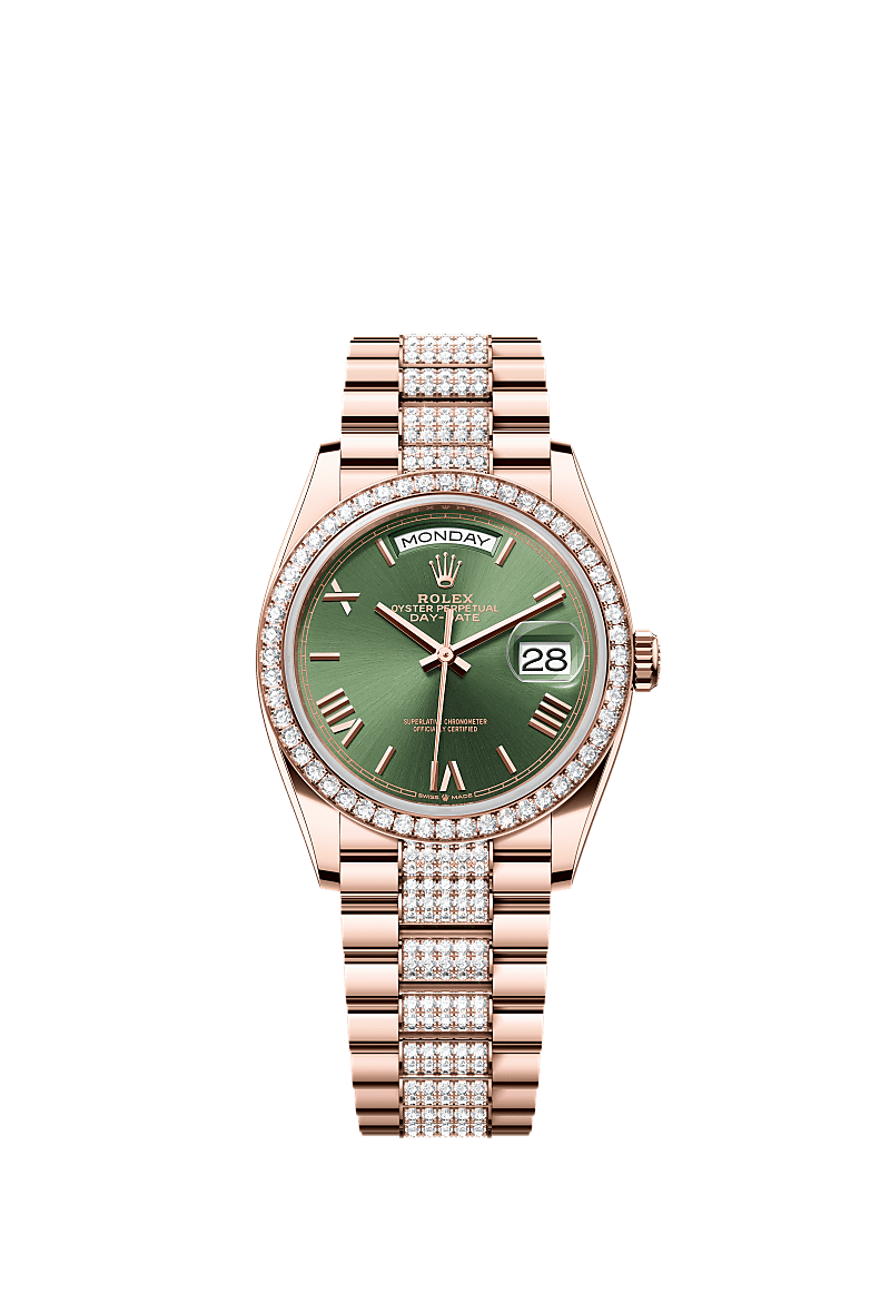 Unworn 2025, Rolex Day-Date 36, 18k Everose Gold and Diamond-set, 36mm, Ref# 128345rbr-0086, box and papers