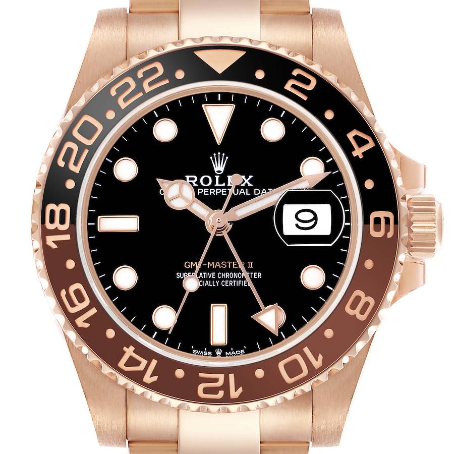 Rolex GMT Master II Rose Gold Black Brown Root Beer 40mm, Ref# 126715chnr-0001