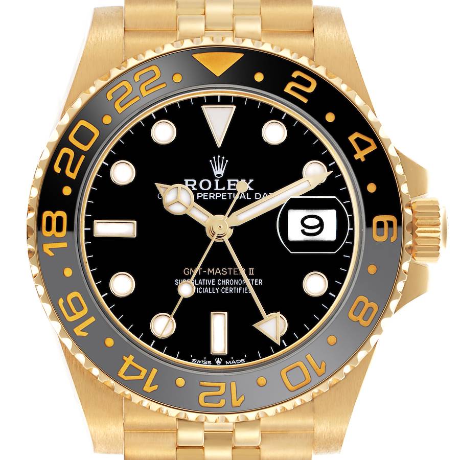 Rolex GMT Master II Black Grey Bezel Yellow Gold Ref# 126718GRNR-0001