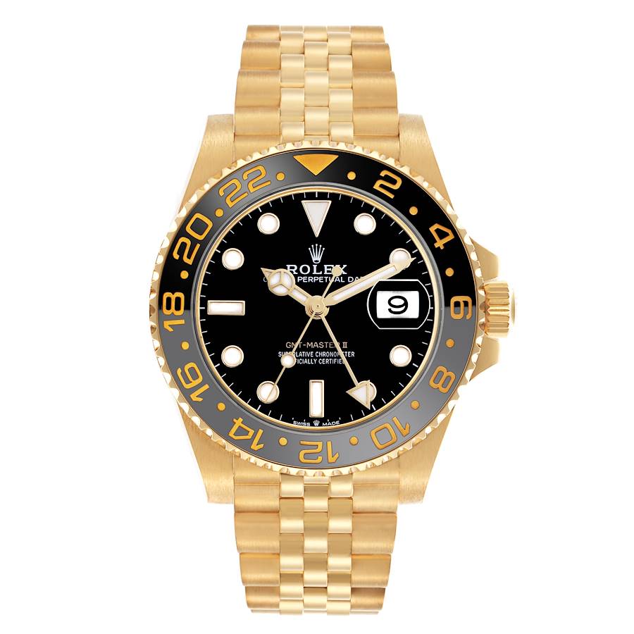 Rolex GMT Master II Black Grey Bezel Yellow Gold Ref# 126718GRNR-0001