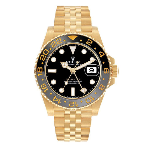 Rolex GMT Master II Black Grey Bezel Yellow Gold Ref# 126718GRNR-0001