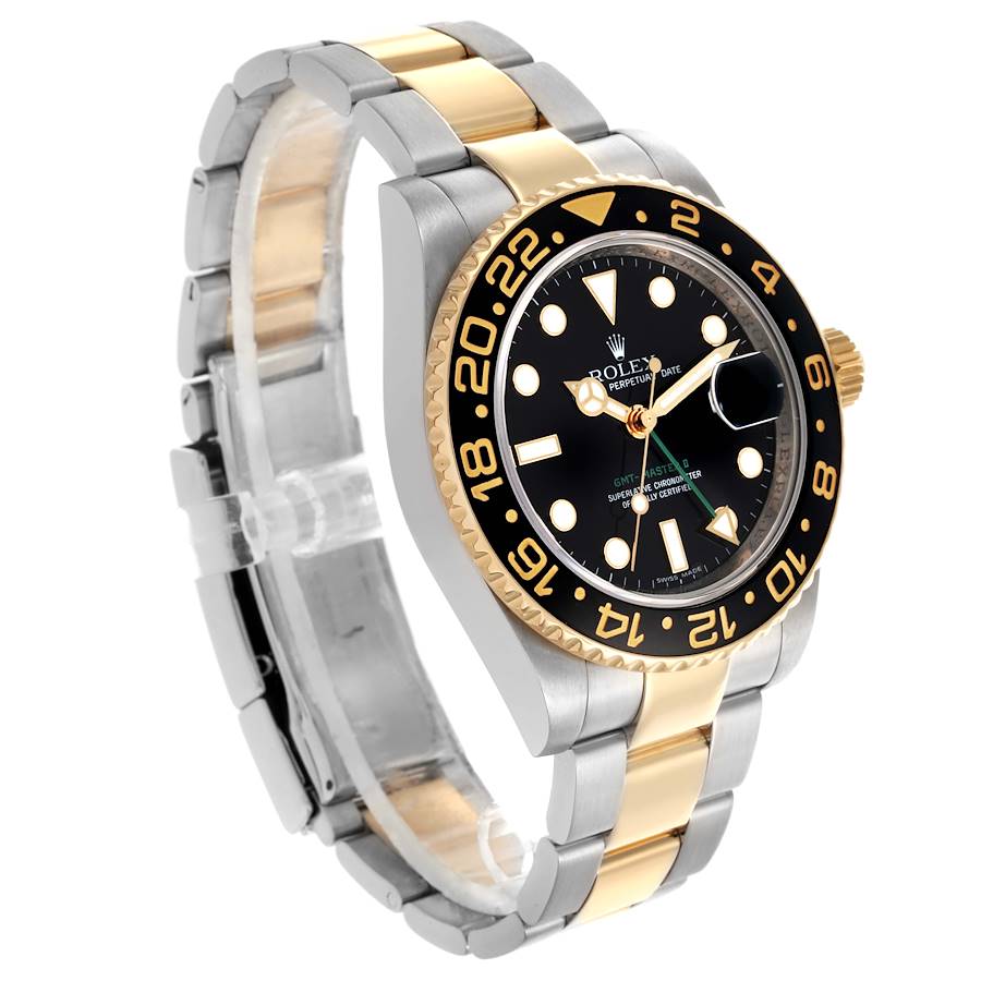 Rolex GMT Master II Steel Yellow Gold Black Dial Mens Watch Ref 116713