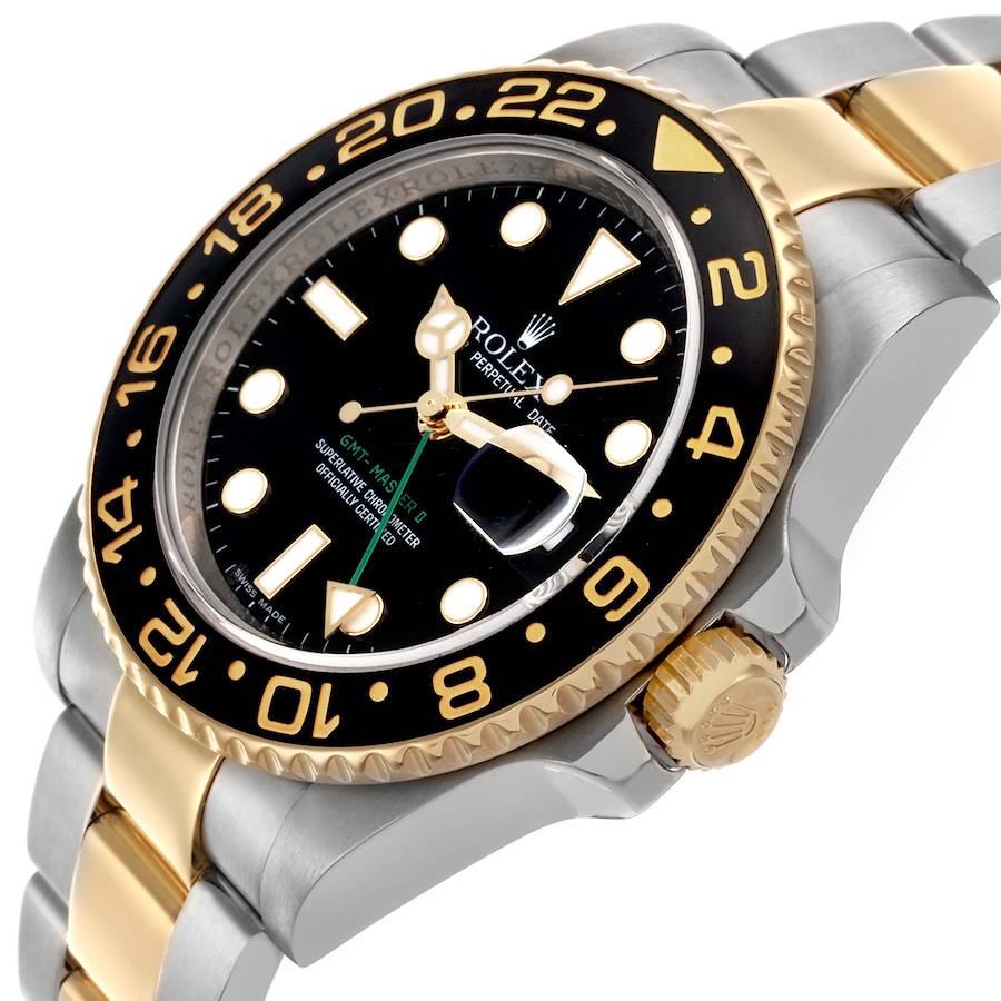 Rolex GMT Master II Steel Yellow Gold Black Dial Mens Watch Ref 116713