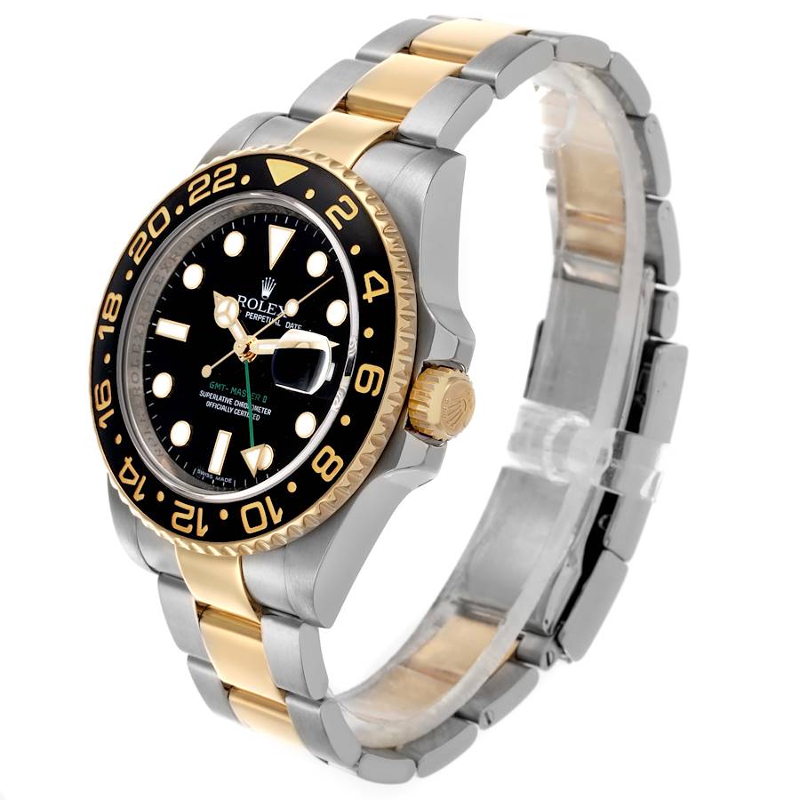 Rolex GMT Master II Steel Yellow Gold Black Dial Mens Watch Ref 116713