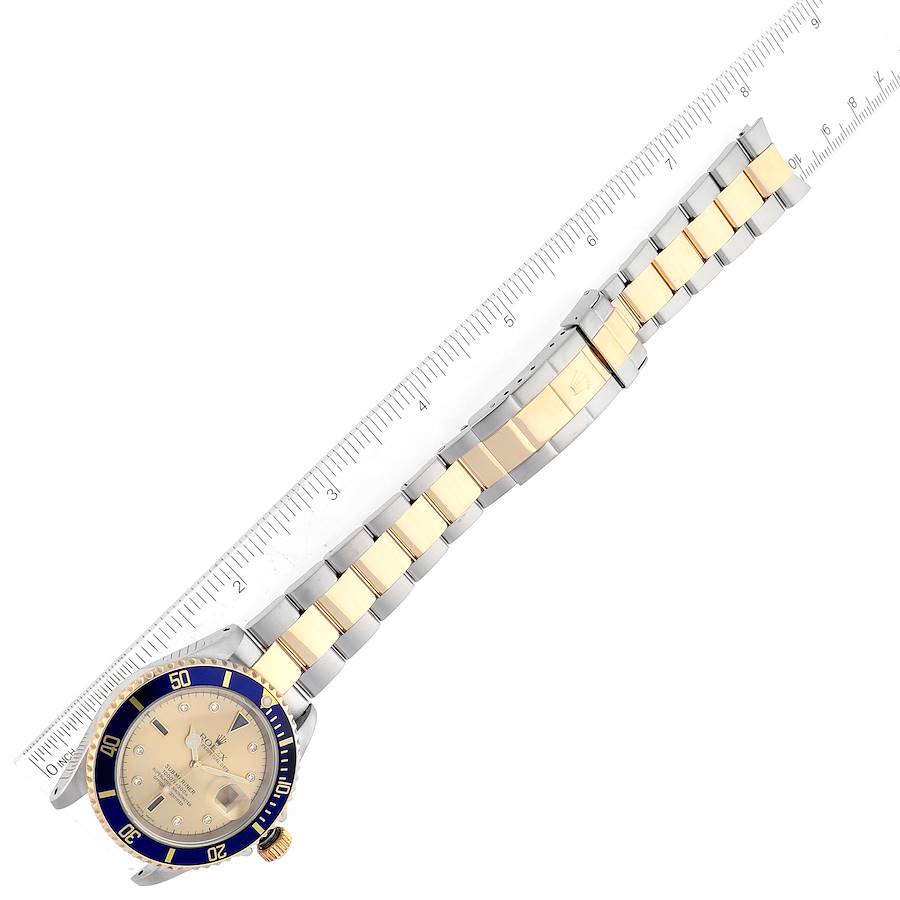 Rolex Submariner Steel Yellow Gold Diamond Sapphire Serti Dial Mens Watch Ref 16613