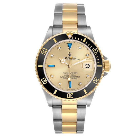 Rolex Submariner Steel Yellow Gold Diamond Serti Mens Watch Ref 16613