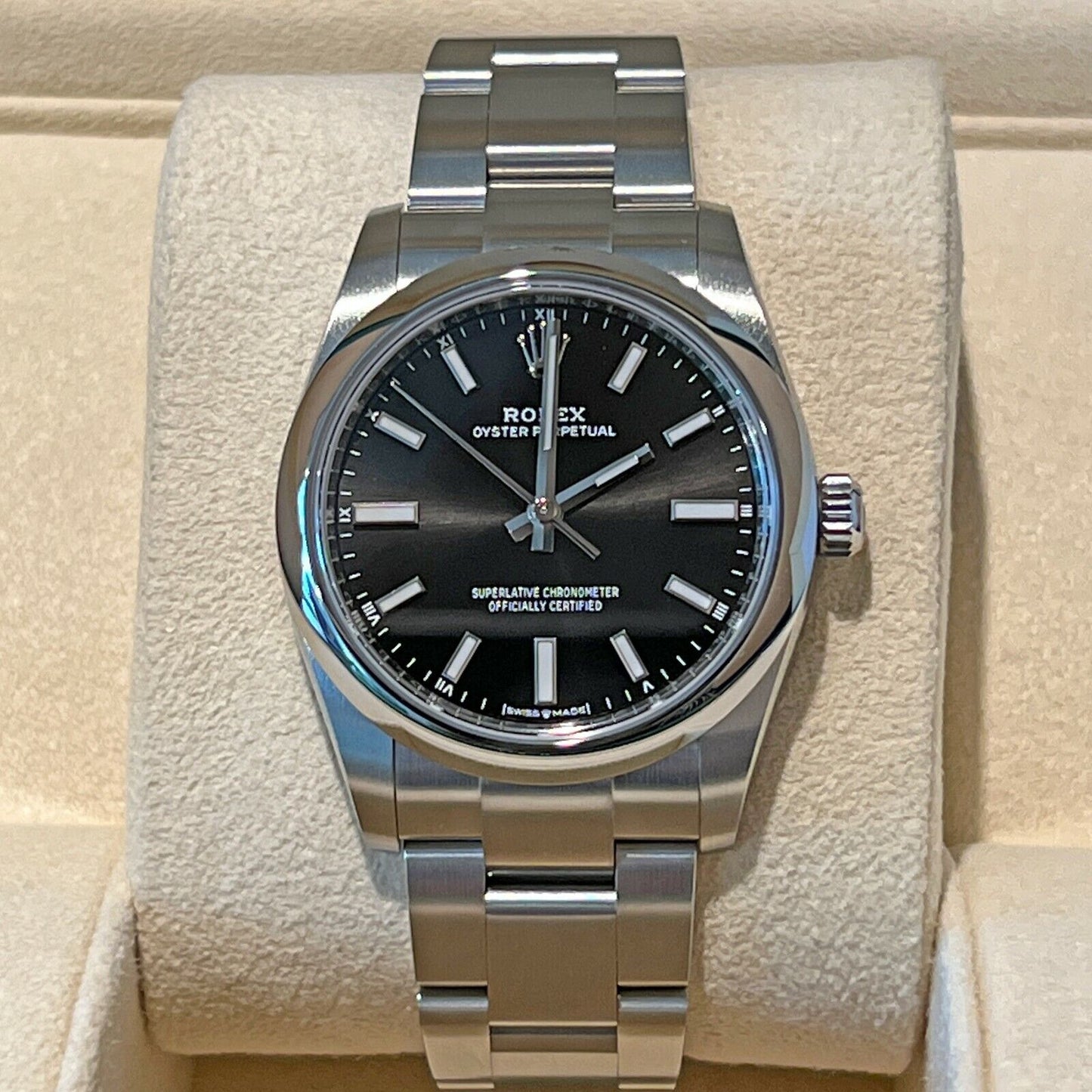 Rolex LADIES Oyster Perpetual 34mm, Black Dial, Ref# 124200-0002